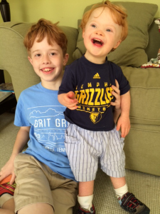 Here are Luke (9) and Way (2) in Memphis! Can't stay up late for the game tonight, but love our Grizz!!!